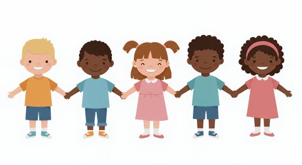 Diverse Group of Happy Children Holding Hands Together Illustrating Unity and Friendship