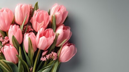 Beautiful bouquet of pink tulips on a surface. Happy Mother&rsquo;s Day Floral Greeting Card