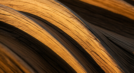 Golden Wood Curves: Abstract Textures in Light & Shadow - Stunning Wood Grain Close-up