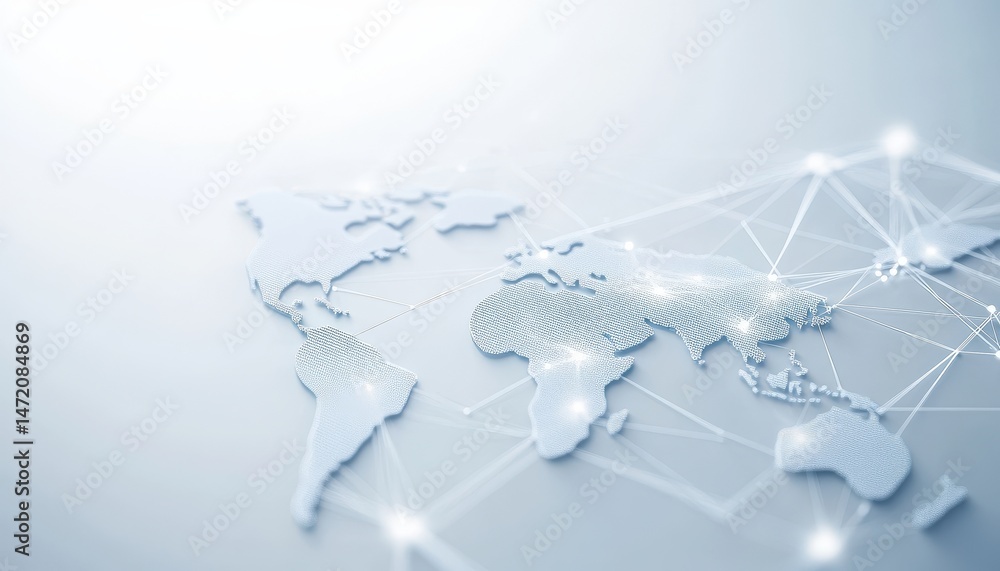Poster Global Network Connections: A World Map of Interconnected Data Points