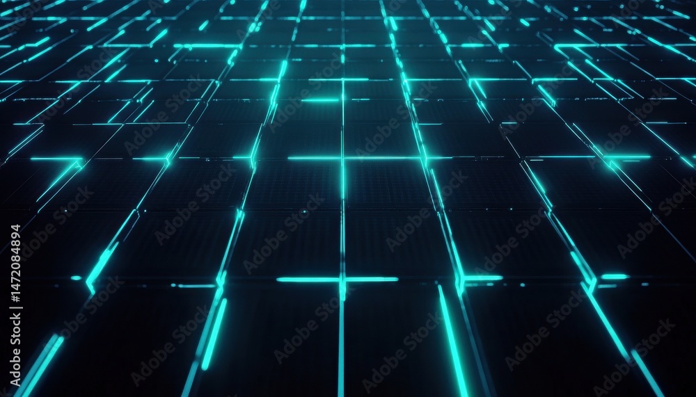 Aufkleber Glowing Cyan Grid Lines Abstract Digital Background
