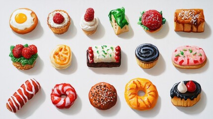 Various pastries and desserts in a detailed illustration