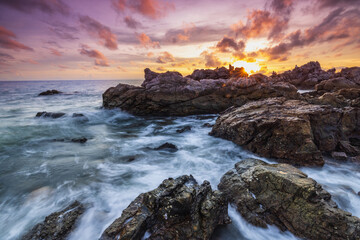 Beautiful sunset on the tropical sea at Phuket Province, Thailand.