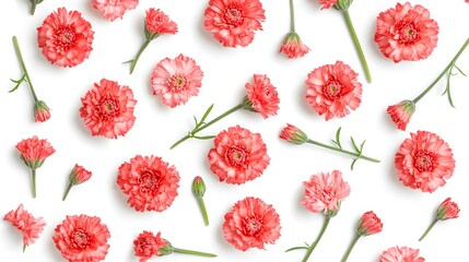 Fototapeta premium Elegant Coral Carnation Flower Pattern White Background