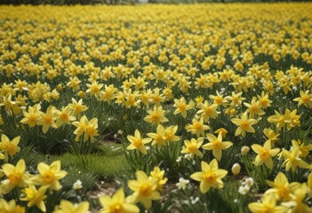 Fototapeta premium A carpet of glistening daffodil petals, sunny yellow blooms in a verdant field , springtime, bloom