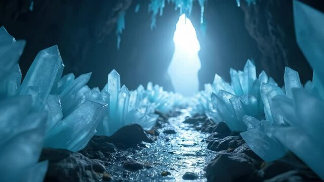 Exploring a stunning crystal cave with enormous translucent formations