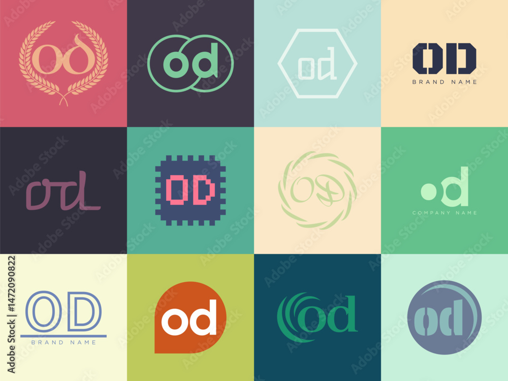 Fototapete od logo company template. letter o and d logotype. set different classic serif lettering and modern 