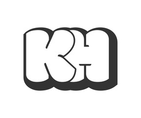 Obraz premium KH logo, bubble comic lettering, rounded in graffiti style black and white silhouette. Trendy preschool K and H letter text for festival party, personal initials, children funky print and web.