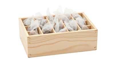 Fototapeta premium Rustic wooden box filled with delicate white tissues, a soothing storage solution for home and personal care