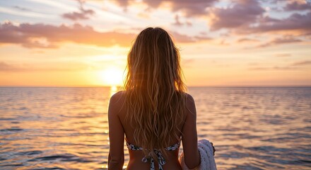 Fototapeta premium Woman Contemplating Sunset