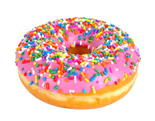 Pink Frosted Donut with Sprinkles Isolated Sweet Dessert Treat Bakery Pastry Cutout