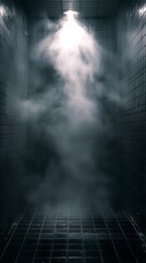 Misty Shower Room with Soft Light and Dark Tiles, Atmospheric Mood