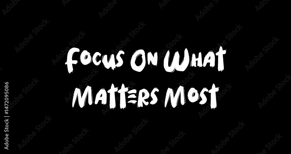 Aufkleber focus on what matters most bold text typography quotation grunge transition animation effect on blac