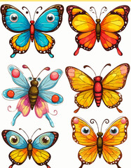 Naklejka premium Colorful Butterflies in Various Styles Against a White Background 