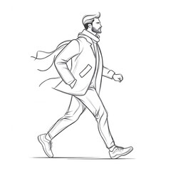 Fototapeta premium A sketch of a man walking confidently, showcasing movement and style. The figure is outlined in black, with flowing lines capturing the essence of leisure and activity.