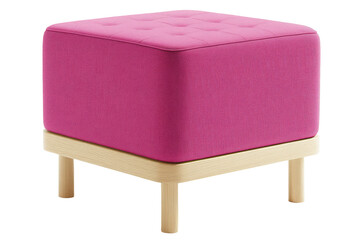 Pink square ottoman with wooden base