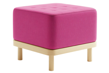 Pink square ottoman with wooden base