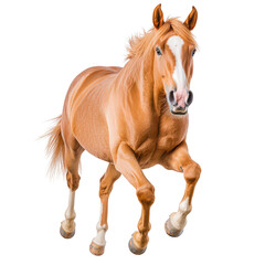 Naklejka premium A stunning golden horse galloping gracefully, showcasing its strength and agility against a white isolated background.