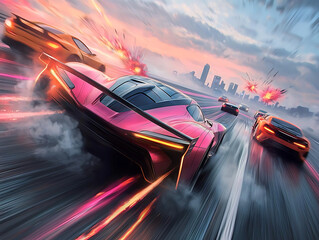 Fast Cars City Pursuit Sunset.