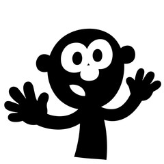 A surprised cartoon character with big eyes and raised hands, in a simple black and white vector art style, against a white background.