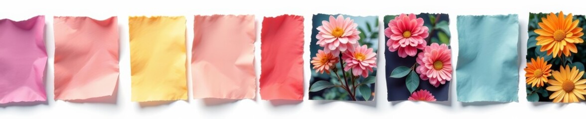 Collage of ripped paper pieces on white background, creative, pieces, scrapbooking
