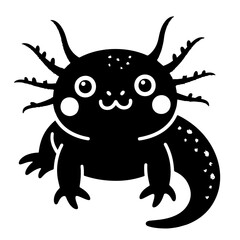 Cute black axolotl illustration.  Vector art with a whimsical style on a white background.