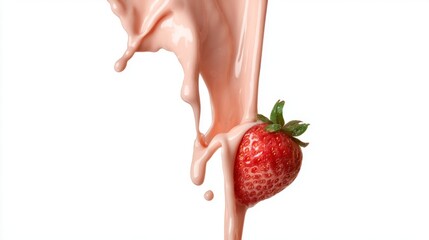Obraz premium Strawberry splashing in cream studio food photography minimalist close-up freshness