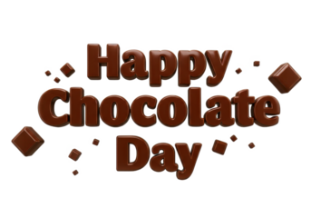 Happy chocolate day text, brown isolated on transparent background