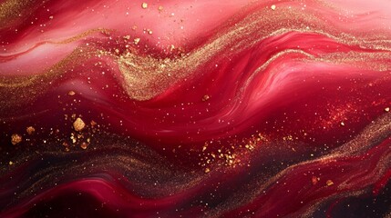 Red And Gold Abstract Fluid Art Swirls Background