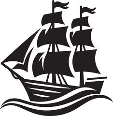 Vintage Black Silhouette of a Sailing Ship with Full Sails