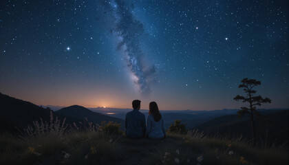 Whispers of Eternity: A couple find themselves under the spell of the ethereal night sky, gazing at the mesmerizing dance of celestial bodies. Capturing shared wonder and connection.