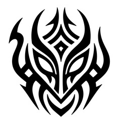 Tribal Mask Design, Black Vector Art, Geometric Pattern, Abstract Symbol, Fierce Expression