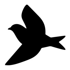 Black silhouette of a bird in flight against a white background.  Simple, elegant vector art. Perfect for logo, emblem or design element.