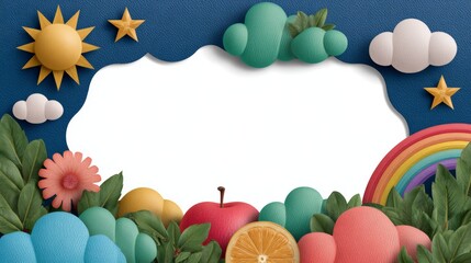 Vibrant holiday card design with sunny skies and fruit accents for festive celebrations