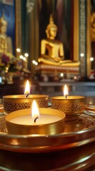 Tranquil Buddist Altar with Candle Light and Serene Atmosphere