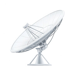 White satellite dish on isolated background, used for telecommunications and data transfer.