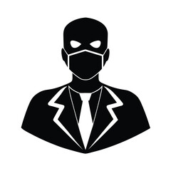 Silhouette of a masked figure wearing a suit illustrating health protection and professional attire for business related designs