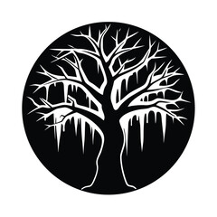 Elegant black and white silhouetted tree in a circle representing nature and abstract design