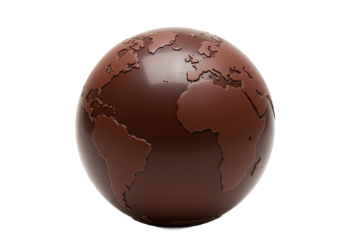 Chocolate globe of earth isolated on transparent background
