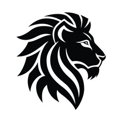 Elegant and bold black and white lion head silhouette logo design for brand identity and business symbolism