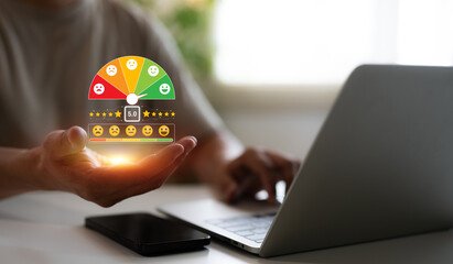 A user give rating to service experience on online application, Evaluate quality of service leading...