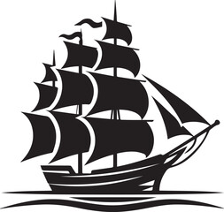 Vintage Black Silhouette of a Sailing Ship with Full Sails