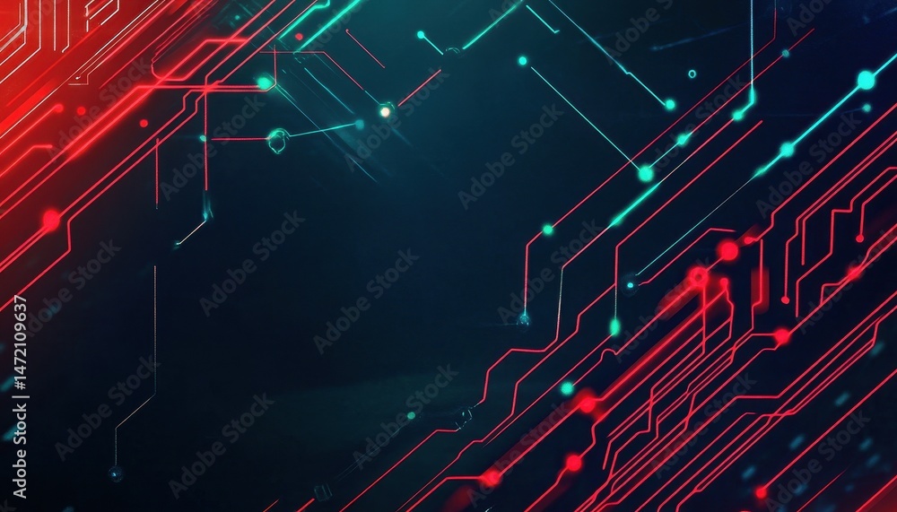 Poster Abstract Circuit Board Background With Glowing Red And Blue Lines