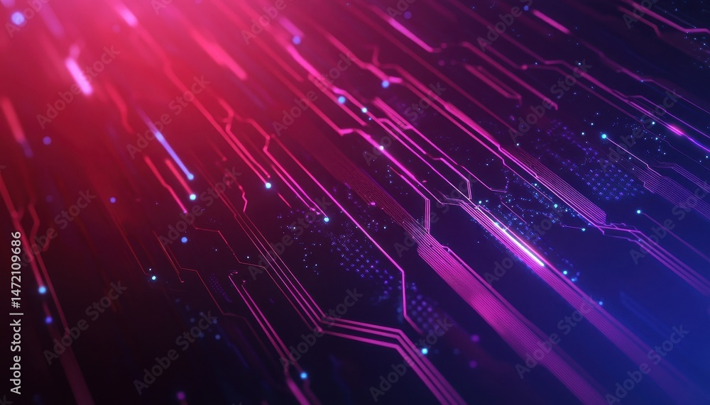 Poster Abstract Circuit Board Background with Glowing Red and Blue Lines