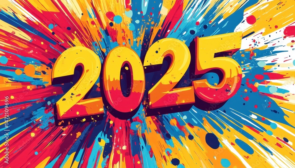 Aufkleber abstract colorful 2025 new year explosion design