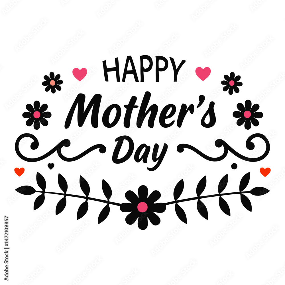 Fototapete minimalist mother's day typography vector design with silhouette effect isolated on transparent back