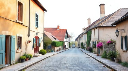 Obraz premium Charming Cobblestone Street in a Quaint European Village Scene