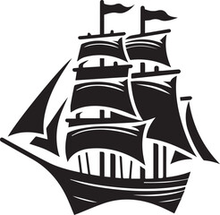 Vintage Black Silhouette of a Sailing Ship with Full Sails