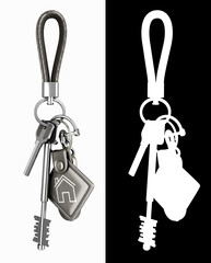 3D Render of Keychain with Keys in Detailed and Silhouette Views