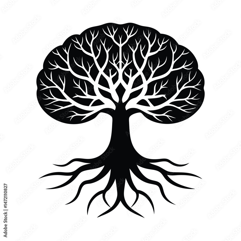 Poster symbolic illustration of a tree with roots and branches representing growth nature and connection